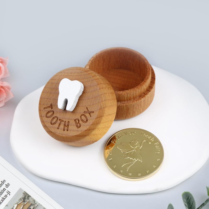 freespace Tooth Fairy Box 3D Carved Wooden Box Souvenir Dropped Tooth Keepsake Storage Box Gift for Boy or Girl (with Tooth fairy coin) - Image 4